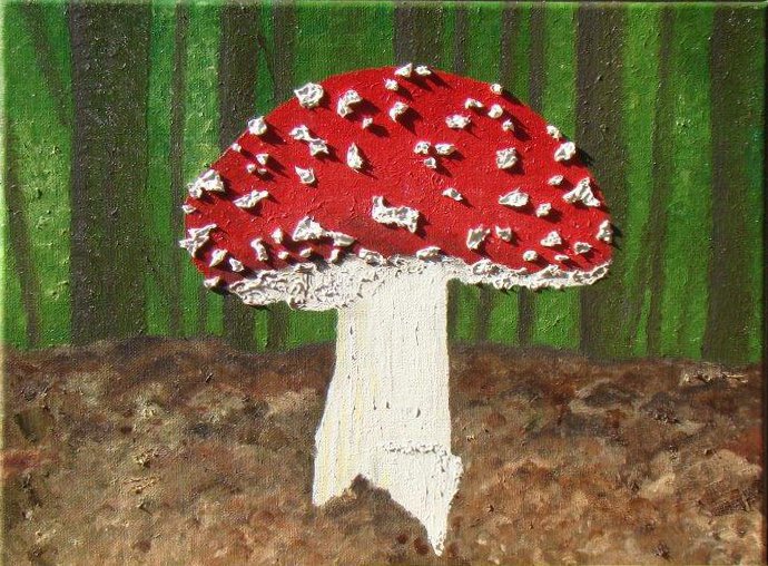 2013-april-olieverf-op-doek-24-x-30-cm-paddenstoel-rood-met-witte-stippen